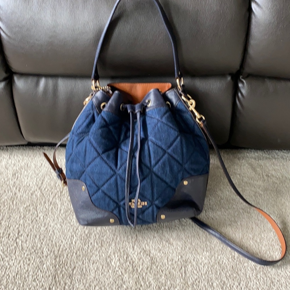 Coach Quilted Denim/Leather Bucket Shoulder Bag